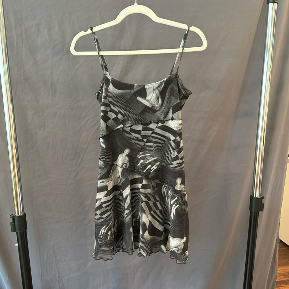 Black-and-white graphic mini dress